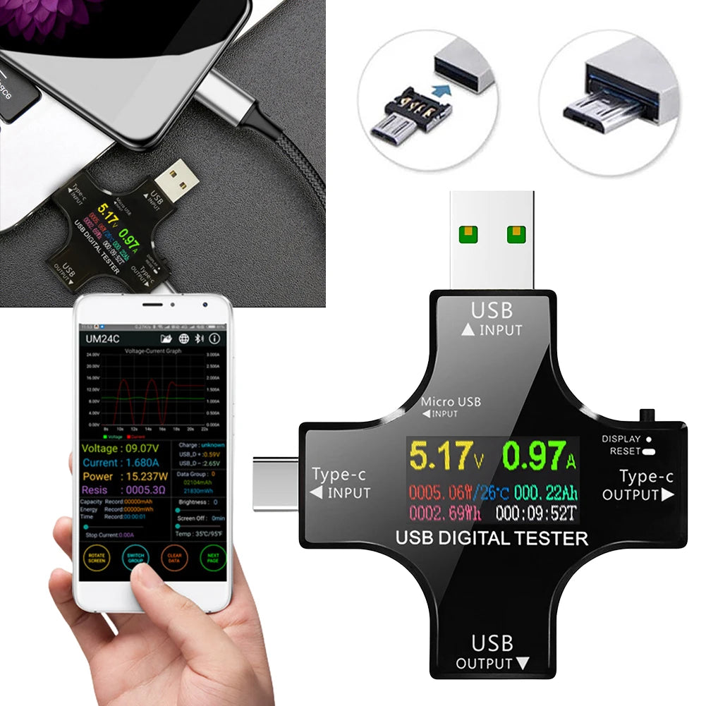USB Tester Type-C PD Color Digital Voltmeter Vurrent Meter Ammeter Voltage Power Bank Charger USB Current Tester Measurement