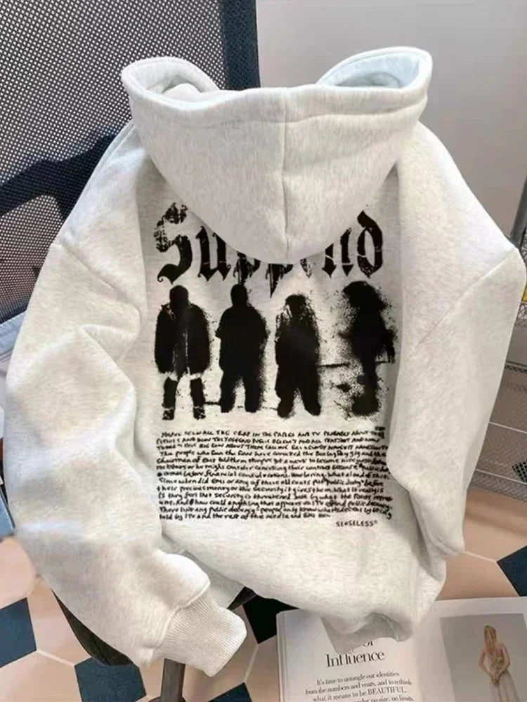 Spring Goth Letter Printed Hoodies For Men 2025 New Loose Streetwear Hooded Sweatshirts Hip Hop Fleece Hoody Y2K Vintage Clothes