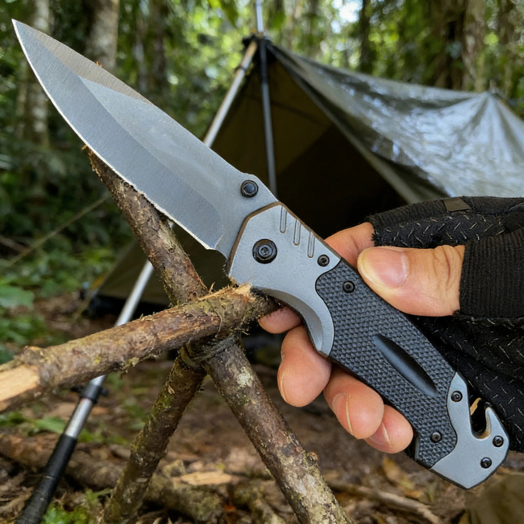 EDC Small Folding Knife with Clip Webbed Opening Padded Lock for Outdoor Survival Camping Hunting Fishing