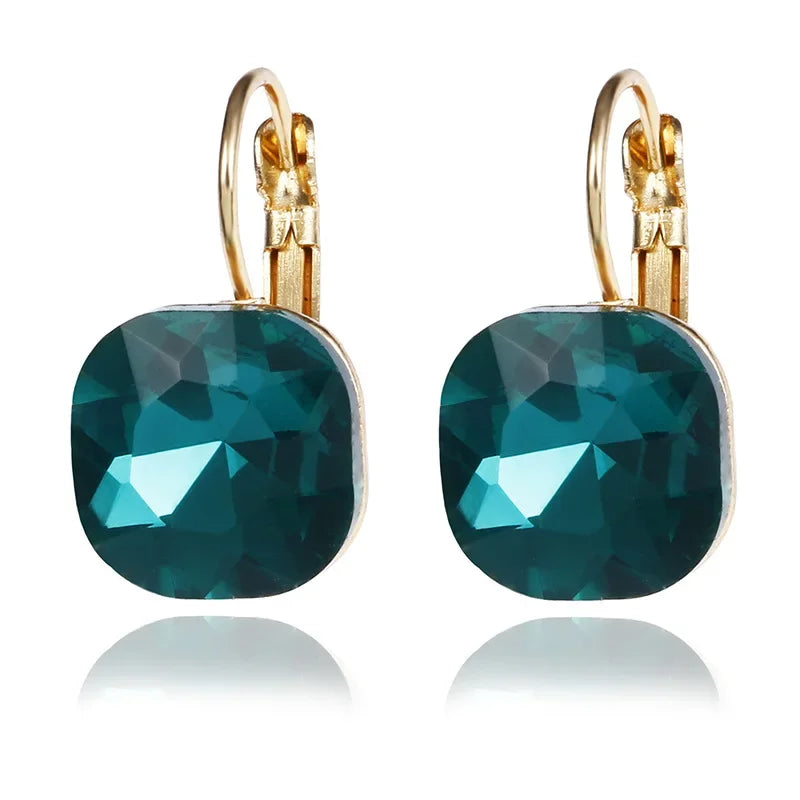 Gold Color Square White Pink Blue Green Purple Austrian Crystal Rhinestone Stud Earrings for Women Fashion Jewelry Gifts 2024