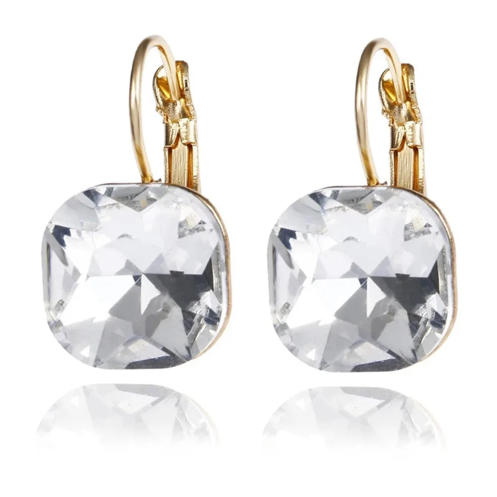 Gold Color Square White Pink Blue Green Purple Austrian Crystal Rhinestone Stud Earrings for Women Fashion Jewelry Gifts 2024