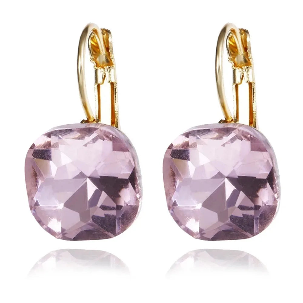 Gold Color Square White Pink Blue Green Purple Austrian Crystal Rhinestone Stud Earrings for Women Fashion Jewelry Gifts 2024