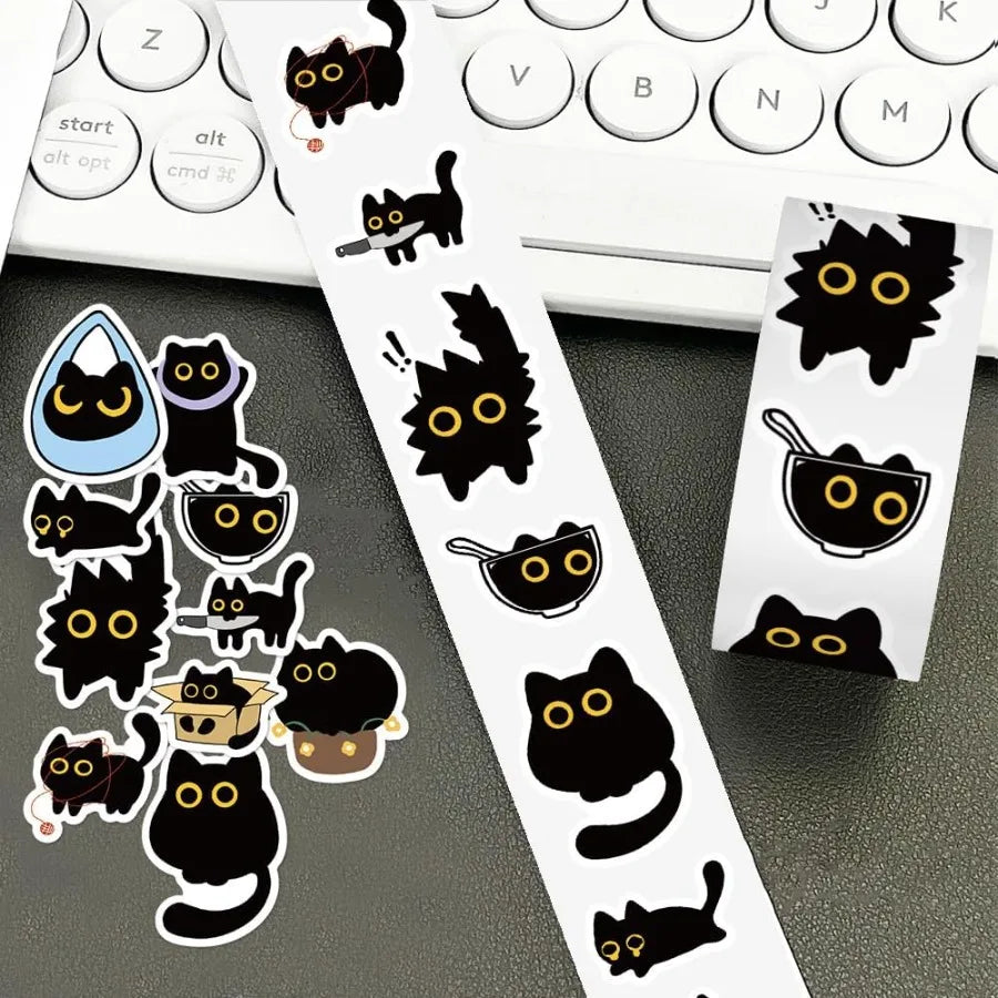 500 PCS Cute Cat Stickers - Adhesive Cartoon Decals for Water Bottle Laptop Scrapbook Journal Card Envelope - Bulk Office Suppl