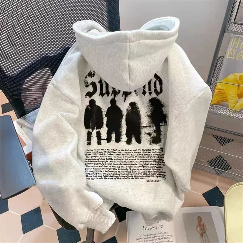 Spring Goth Letter Printed Hoodies For Men 2025 New Loose Streetwear Hooded Sweatshirts Hip Hop Fleece Hoody Y2K Vintage Clothes