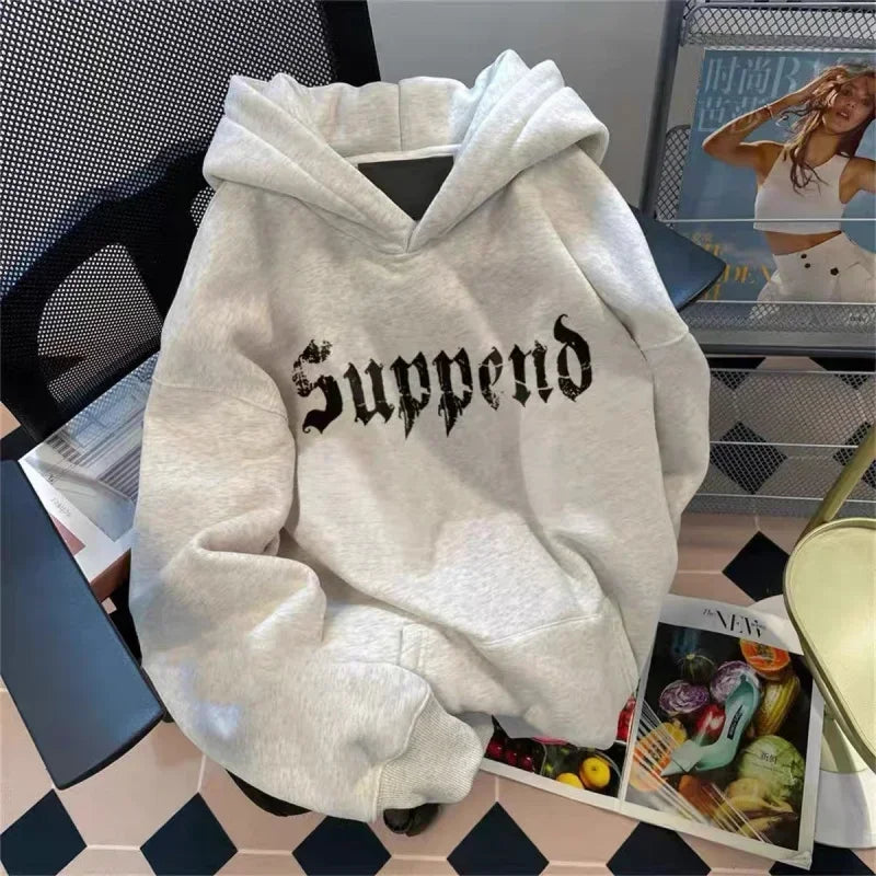 Spring Goth Letter Printed Hoodies For Men 2025 New Loose Streetwear Hooded Sweatshirts Hip Hop Fleece Hoody Y2K Vintage Clothes