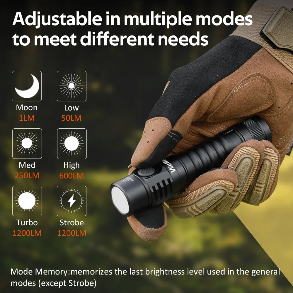 Wurkkos FC11C Flashlight Nippon Chemical 519A Mountaineering Edition 18650 Battery Max Output 1200 Lm USB-C Charging Daily Carry