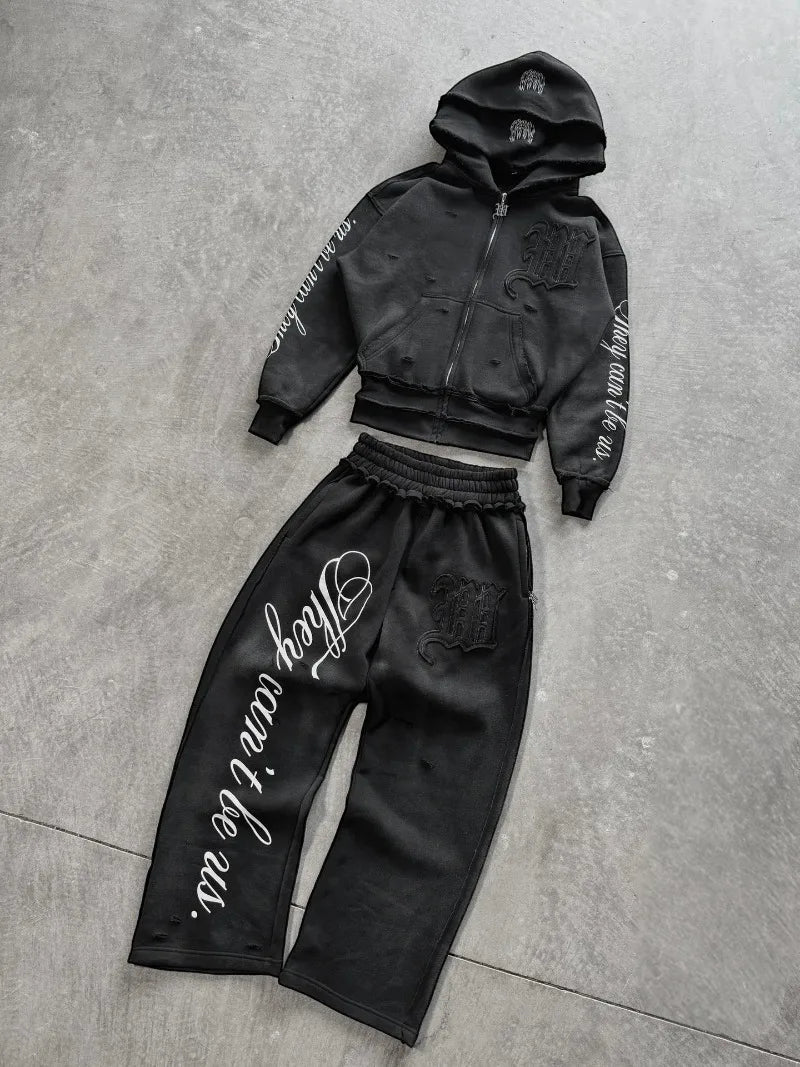 Y2K Fashion High Street trend Hip-hop letter pattern zipper men hoodies American rock retro Harajuku punk sweatshirts