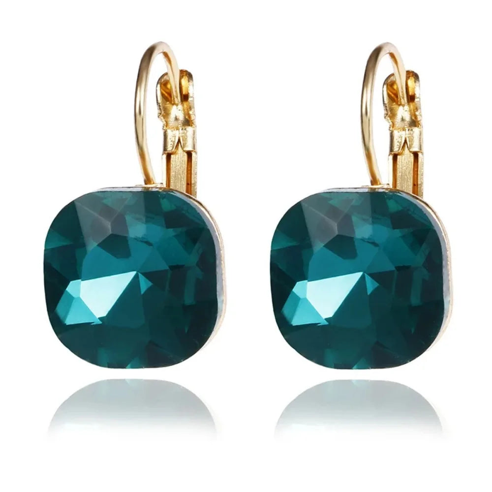 Gold Color Square White Pink Blue Green Purple Austrian Crystal Rhinestone Stud Earrings for Women Fashion Jewelry Gifts 2024