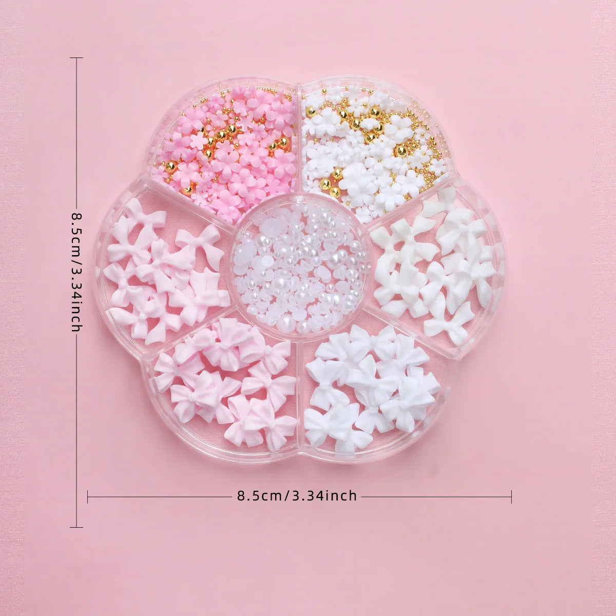 1box 3D Flower Bow Nail Art Decorations Kit Pink/White Acrylic Floral/Peal Beads Nail Charm with Wax Pen/Tweezer 4/6mm Nail Part