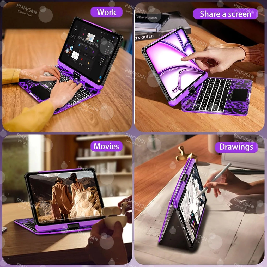 360 Rotate Wireless Magic Keyboard For iPad Air 11 13 7th 2025 Air 5 4 iPad 11th A16 10th Case For iPad Pro 11 13 M4 Pro 12.9