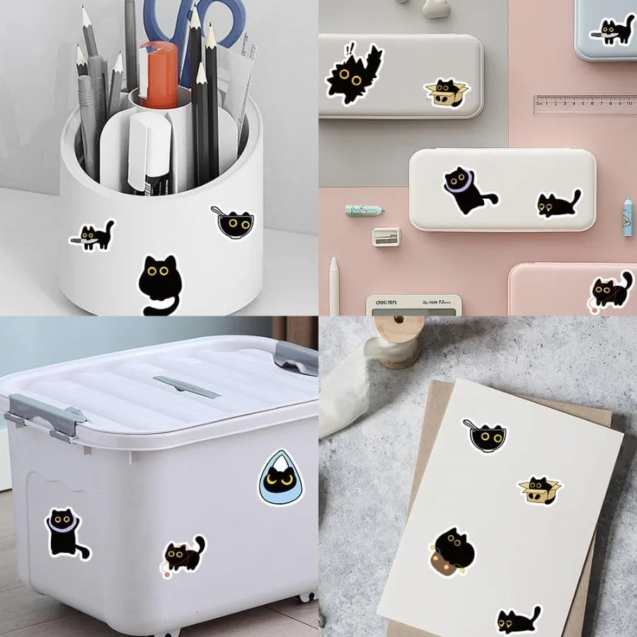 500 PCS Cute Cat Stickers - Adhesive Cartoon Decals for Water Bottle Laptop Scrapbook Journal Card Envelope - Bulk Office Suppl