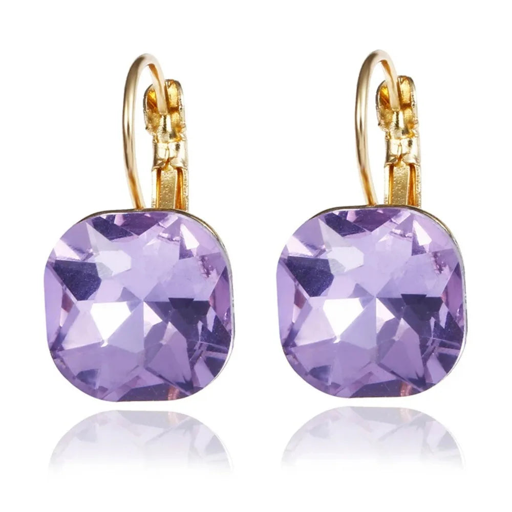 Gold Color Square White Pink Blue Green Purple Austrian Crystal Rhinestone Stud Earrings for Women Fashion Jewelry Gifts 2024