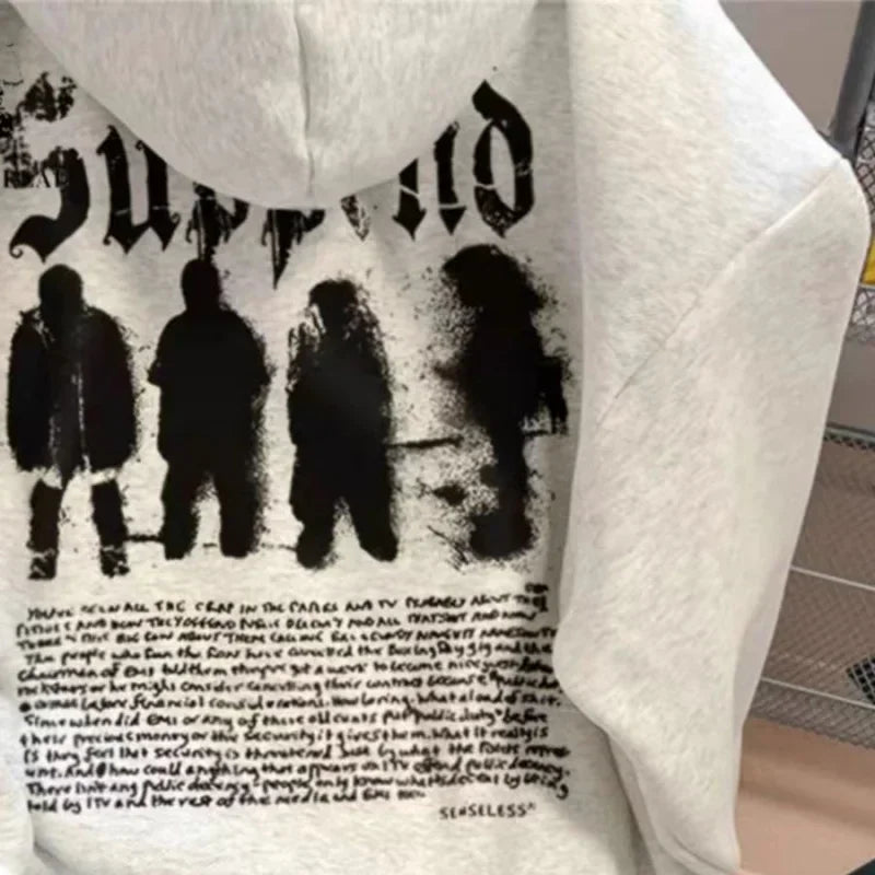 Spring Goth Letter Printed Hoodies For Men 2025 New Loose Streetwear Hooded Sweatshirts Hip Hop Fleece Hoody Y2K Vintage Clothes