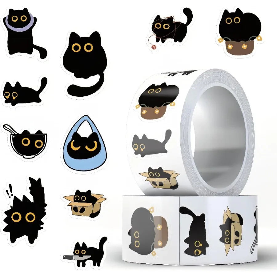 500 PCS Cute Cat Stickers - Adhesive Cartoon Decals for Water Bottle Laptop Scrapbook Journal Card Envelope - Bulk Office Suppl