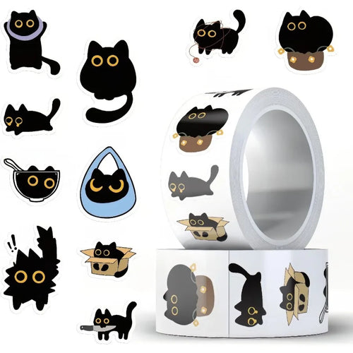 500 PCS Cute Cat Stickers - Adhesive Cartoon Decals for Water Bottle Laptop Scrapbook Journal Card Envelope - Bulk Office Suppl